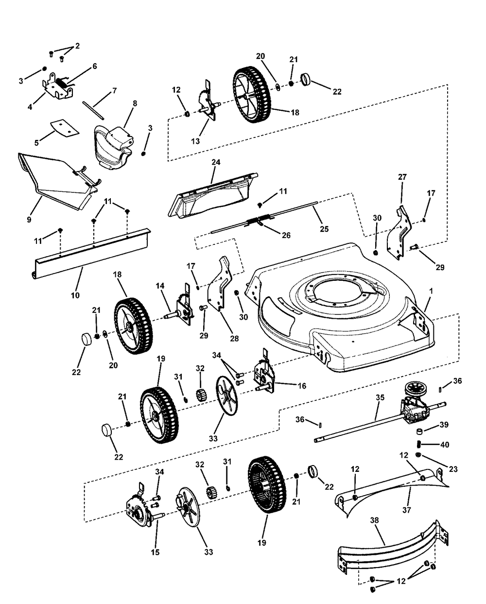 Deck Assembly - Self-Propelled, Standard Wheels Diagram and Parts List for 7800204-MP2265 2008 Briggs and Stratton Lawn Mower